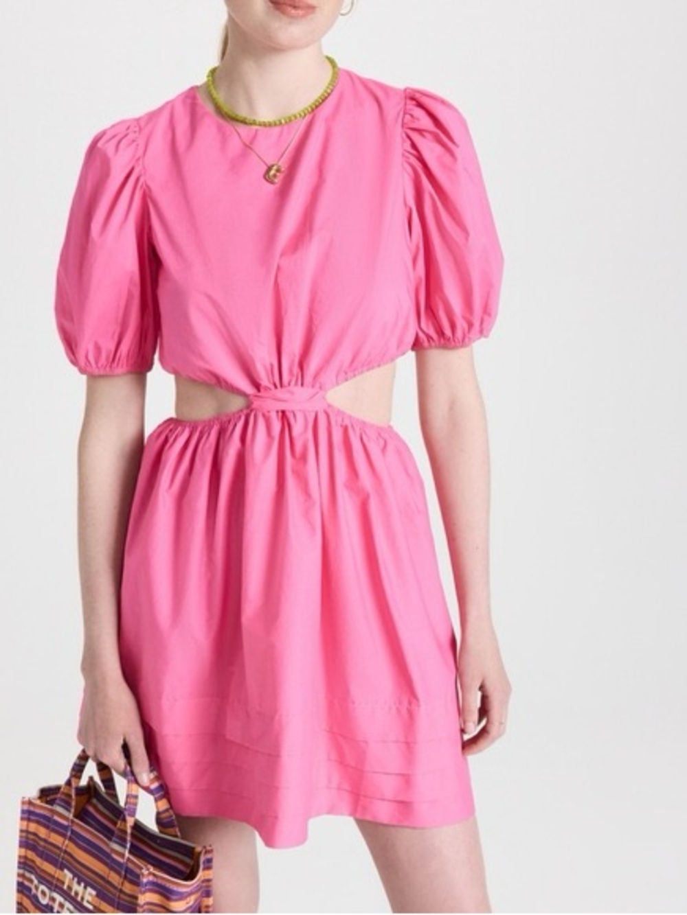 NWT English Factory Hot Pink Cutout Puff Sleeve Mini Dress